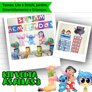 Volta às aulas quatro temas - Lilo e Stitch, Jardim, Divertidamente e Crianças ✏️